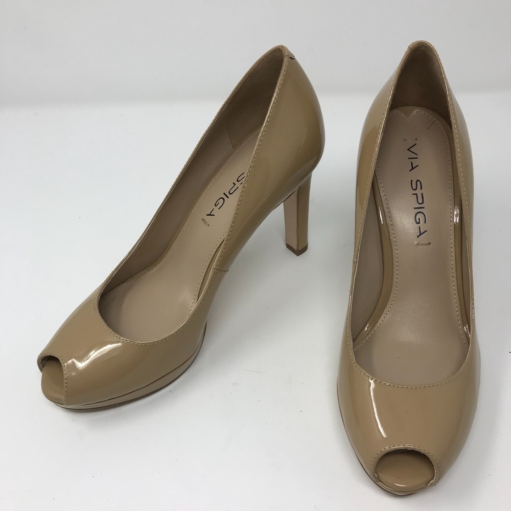 Via Spiga Nude Patent Leather Peep Toe Pump 35